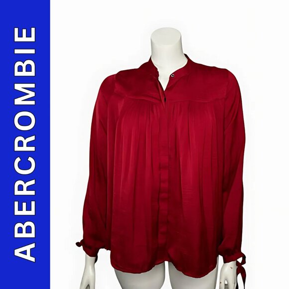 Abercrombie & Fitch Womens Red Top Large Button Front Machine Washable - Picture 1 of 11